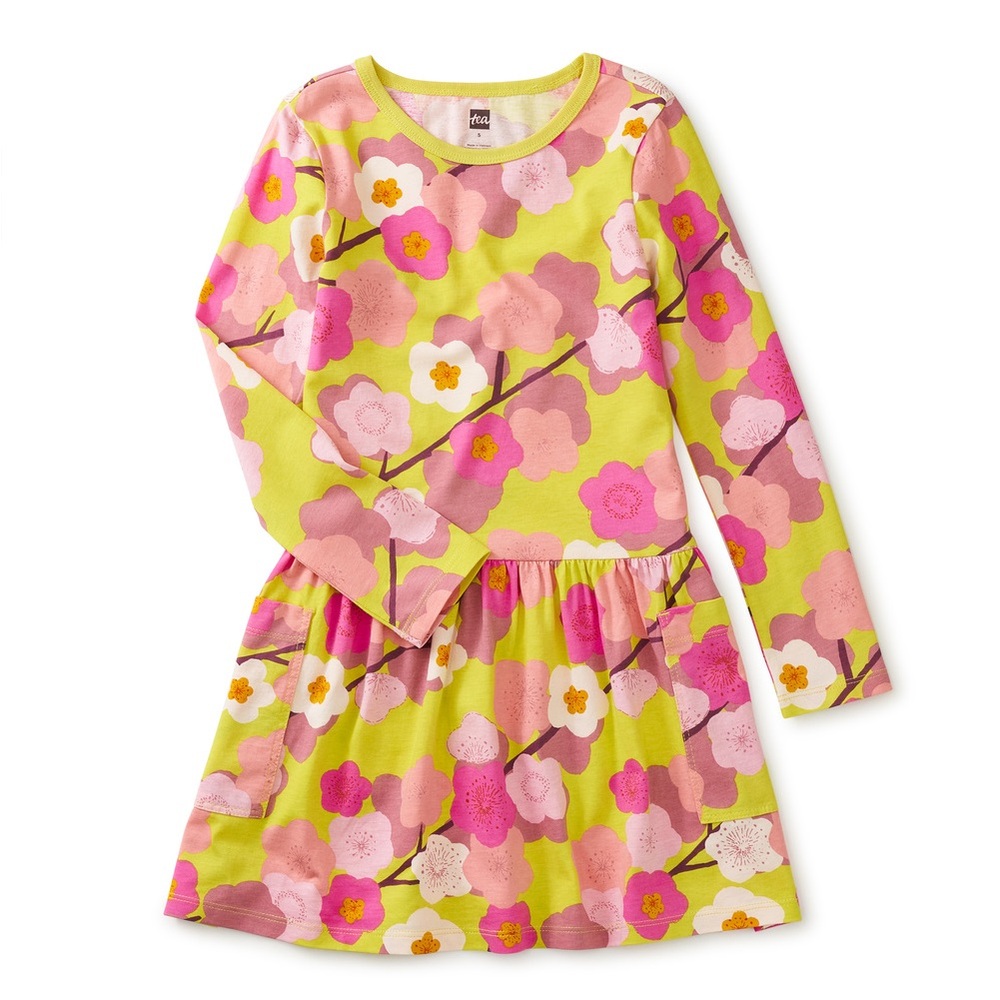 Tea Collection Long Sleeve Pocket Dress — Cherry Blossom